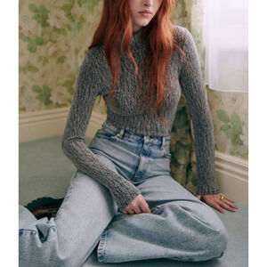 S�zane 'Nemy Jumper' Silver Grey Long Sleeve Mockneck Sweater Size S